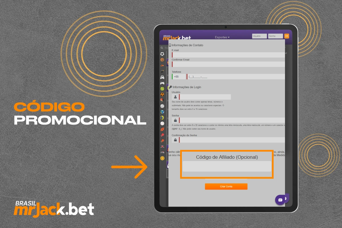 Os usuários brasileiros podem usar o código promocional Mr Jack bet durante o processo de registro